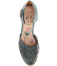 L'ARTISTE Visionary Embossed Laser Cut Leather Ankle Strap Pumps