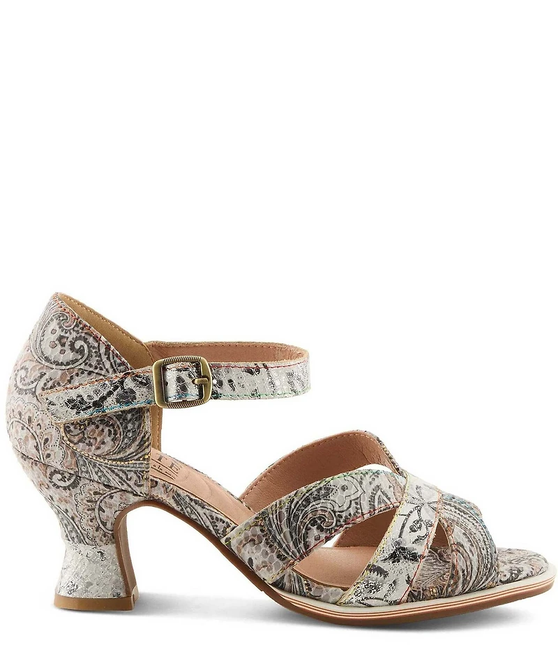 L'ARTISTE Waltz-Fleur Embossed Paisley Leather Dress Sandals