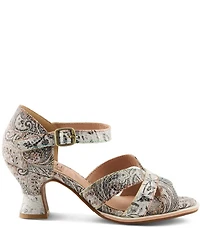 L'ARTISTE Waltz-Fleur Embossed Paisley Leather Dress Sandals