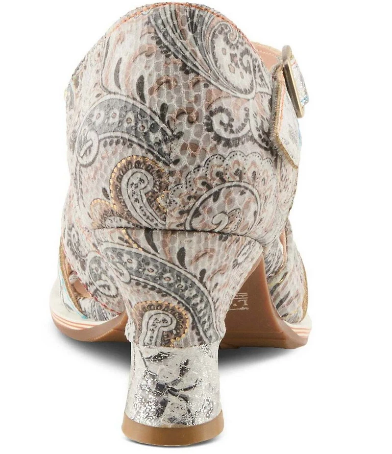 L'ARTISTE Waltz-Fleur Embossed Paisley Leather Dress Sandals
