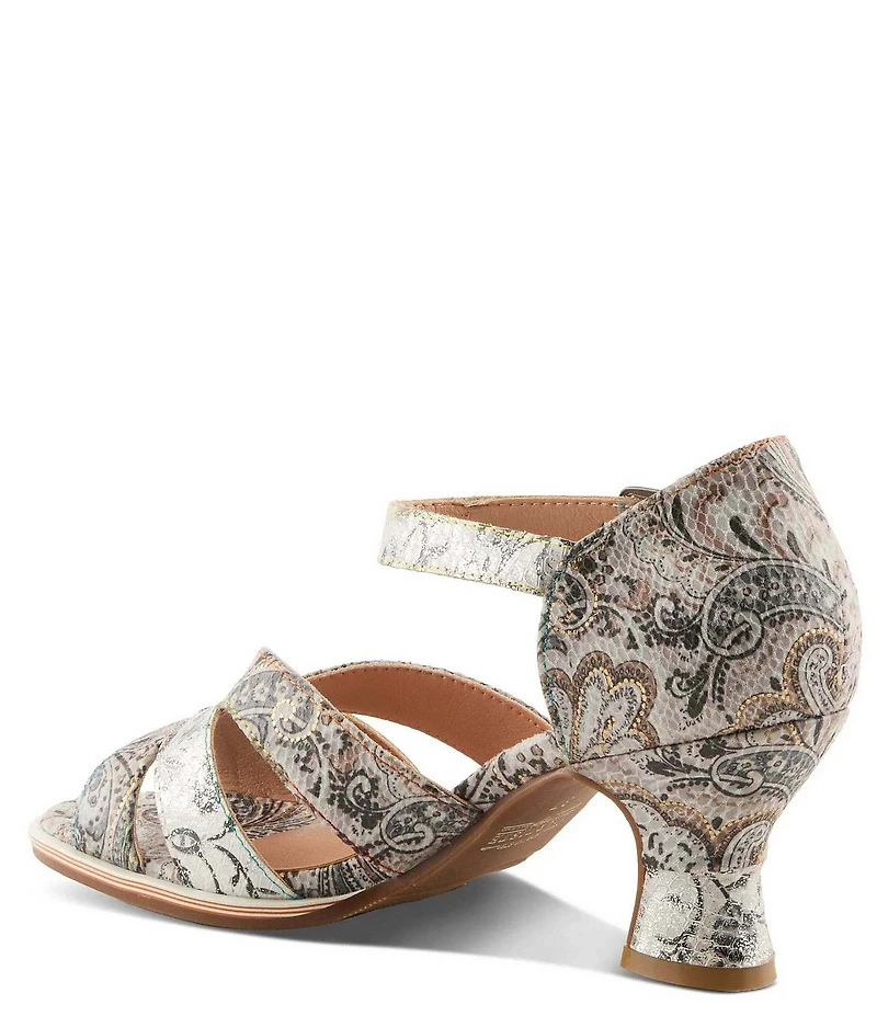 L'ARTISTE Waltz-Fleur Embossed Paisley Leather Dress Sandals