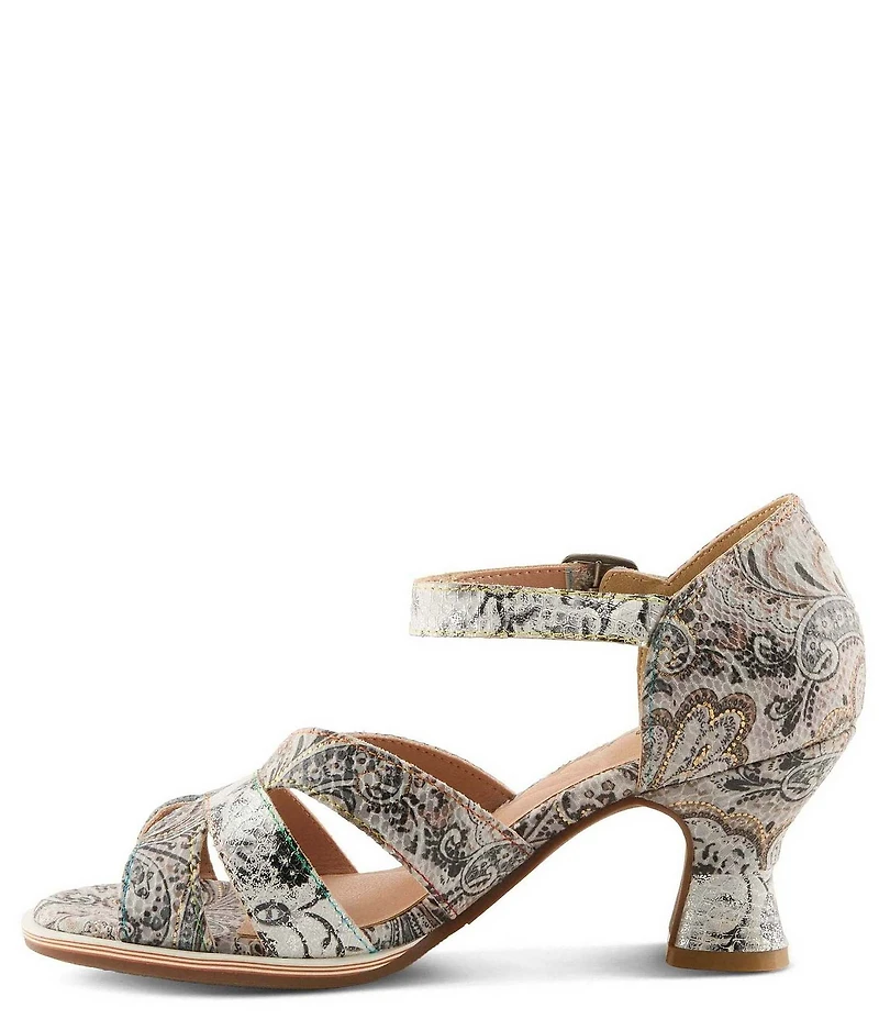 L'ARTISTE Waltz-Fleur Embossed Paisley Leather Dress Sandals