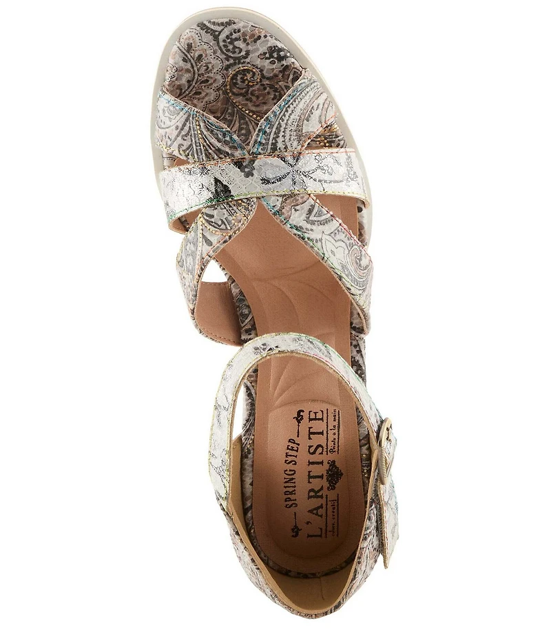 L'ARTISTE Waltz-Fleur Embossed Paisley Leather Dress Sandals