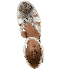 L'ARTISTE Waltz-Fleur Embossed Paisley Leather Dress Sandals
