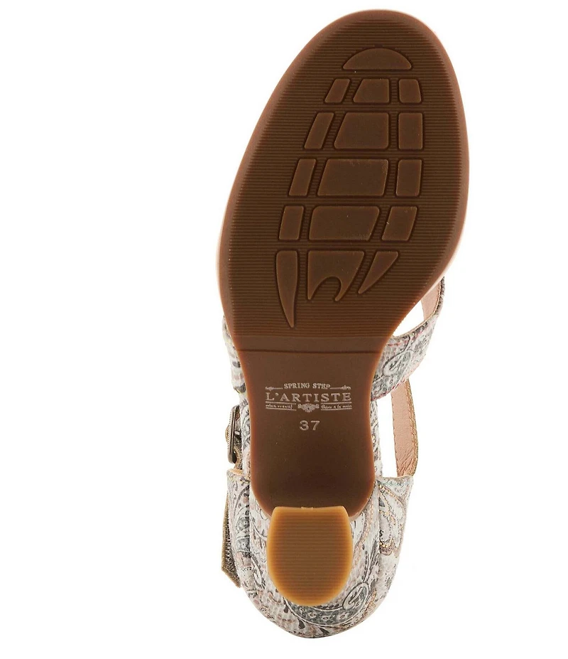 L'ARTISTE Waltz-Fleur Embossed Paisley Leather Dress Sandals