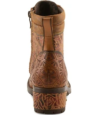 L'ARTISTE Whitefish Leather Embossed Mix Block Heel Booties