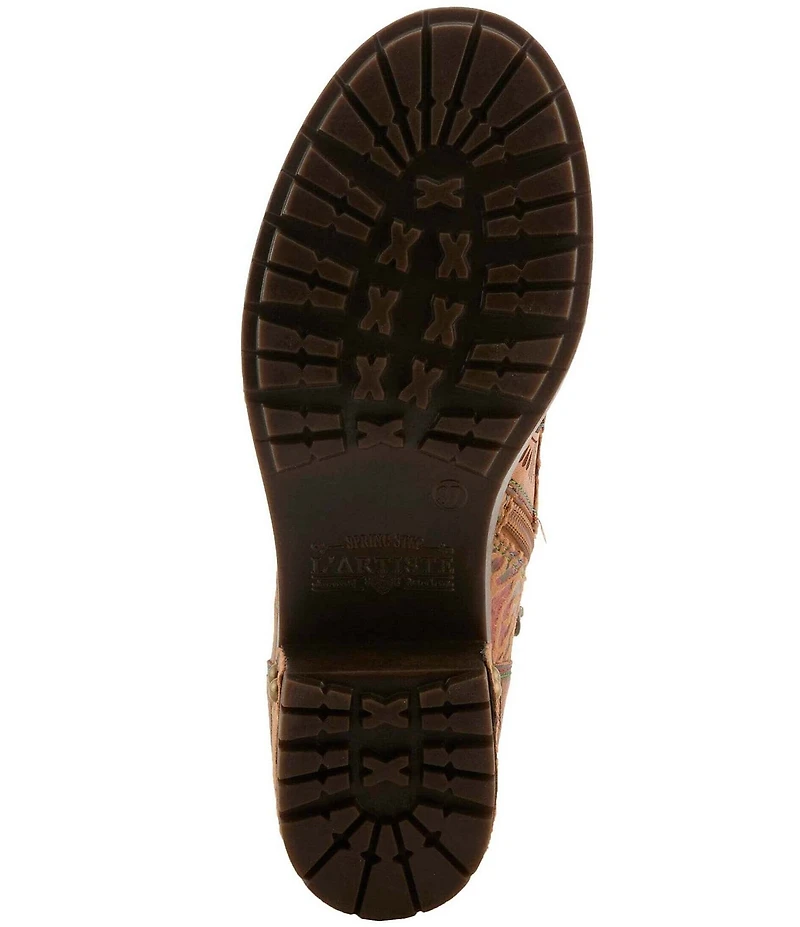 L'ARTISTE Whitefish Leather Embossed Mix Block Heel Booties