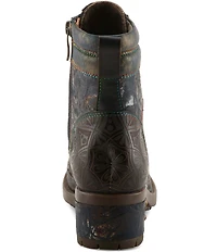 L'ARTISTE Whitefish Leather Embossed Mix Block Heel Booties
