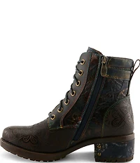 L'ARTISTE Whitefish Leather Embossed Mix Block Heel Booties