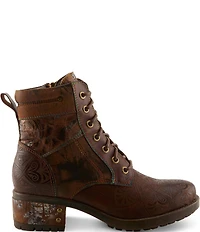 L'ARTISTE Whitefish Leather Embossed Mix Block Heel Booties