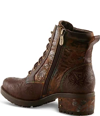 L'ARTISTE Whitefish Leather Embossed Mix Block Heel Booties