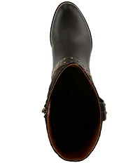 L'ARTISTE Wyoming Leather and Floral Fabric Studded O-Ring Harness Hardware Tall Boots