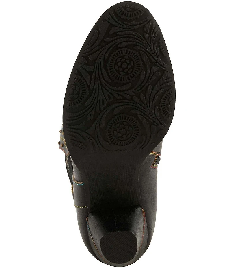 L'ARTISTE Wyoming Leather and Floral Fabric Studded O-Ring Harness Hardware Tall Boots