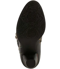 L'ARTISTE Wyoming Leather and Floral Fabric Studded O-Ring Harness Hardware Tall Boots