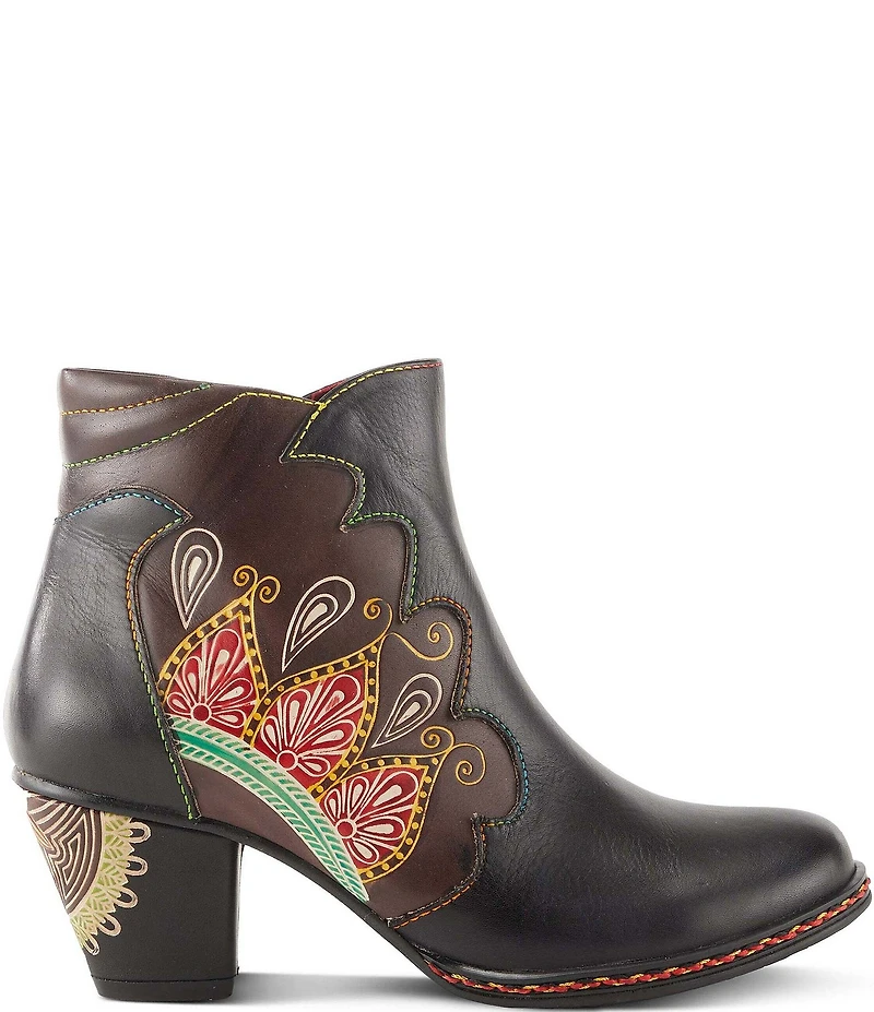 L'ARTISTE Zamihi Leather Hand-Painted Embossed Booties