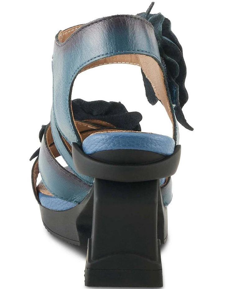 L'ARTSITE Shelly Leather Applique Flowers Sculpted Block Heel Platform Sandals