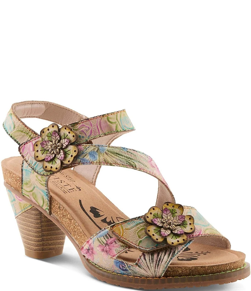 L'ARTSITE Shesfab Embossed Floral Leather Sandals