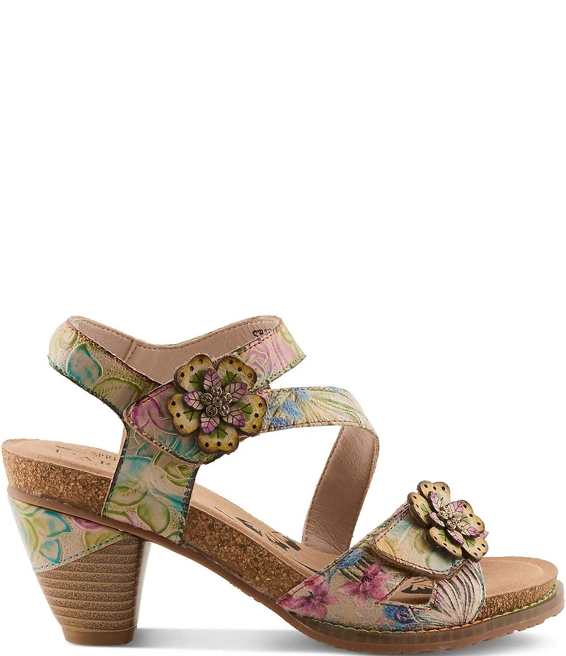 L'ARTSITE Shesfab Embossed Floral Leather Sandals