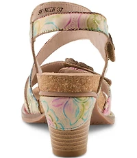 L'ARTSITE Shesfab Embossed Floral Leather Sandals