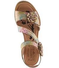 L'ARTSITE Shesfab Embossed Floral Leather Sandals