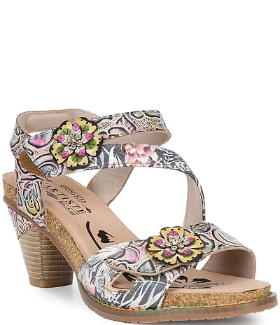 L'ARTSITE Shesfab Embossed Floral Leather Sandals
