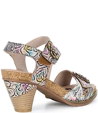 L'ARTSITE Shesfab Embossed Floral Leather Sandals