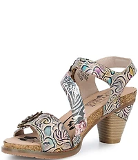 L'ARTSITE Shesfab Embossed Floral Leather Sandals