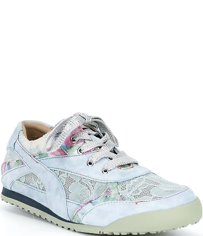 L'ATISTE Wavehello Embroidered Floral Print Mesh and Leather Sneakers
