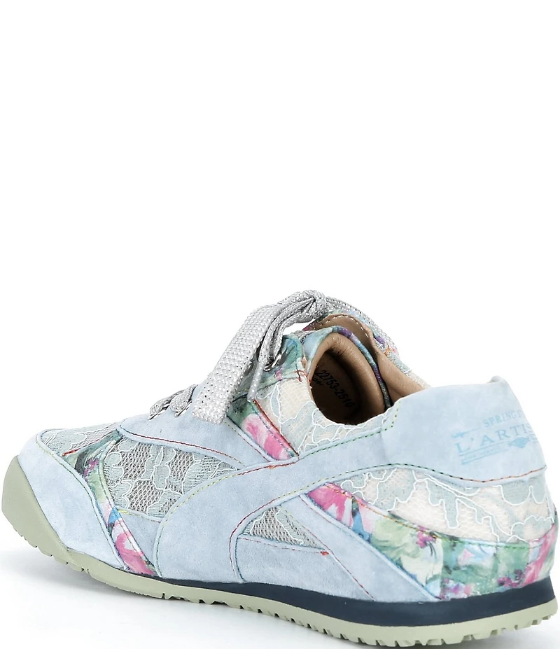 L'ATISTE Wavehello Embroidered Floral Print Mesh and Leather Sneakers