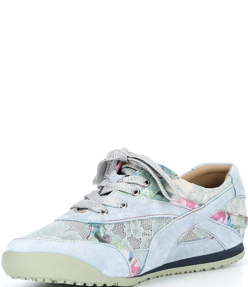 L'ATISTE Wavehello Embroidered Floral Print Mesh and Leather Sneakers