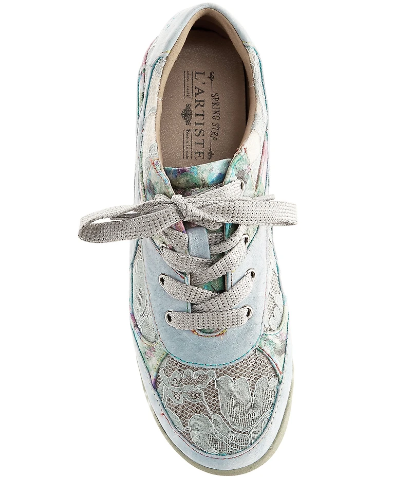 L'ATISTE Wavehello Embroidered Floral Print Mesh and Leather Sneakers