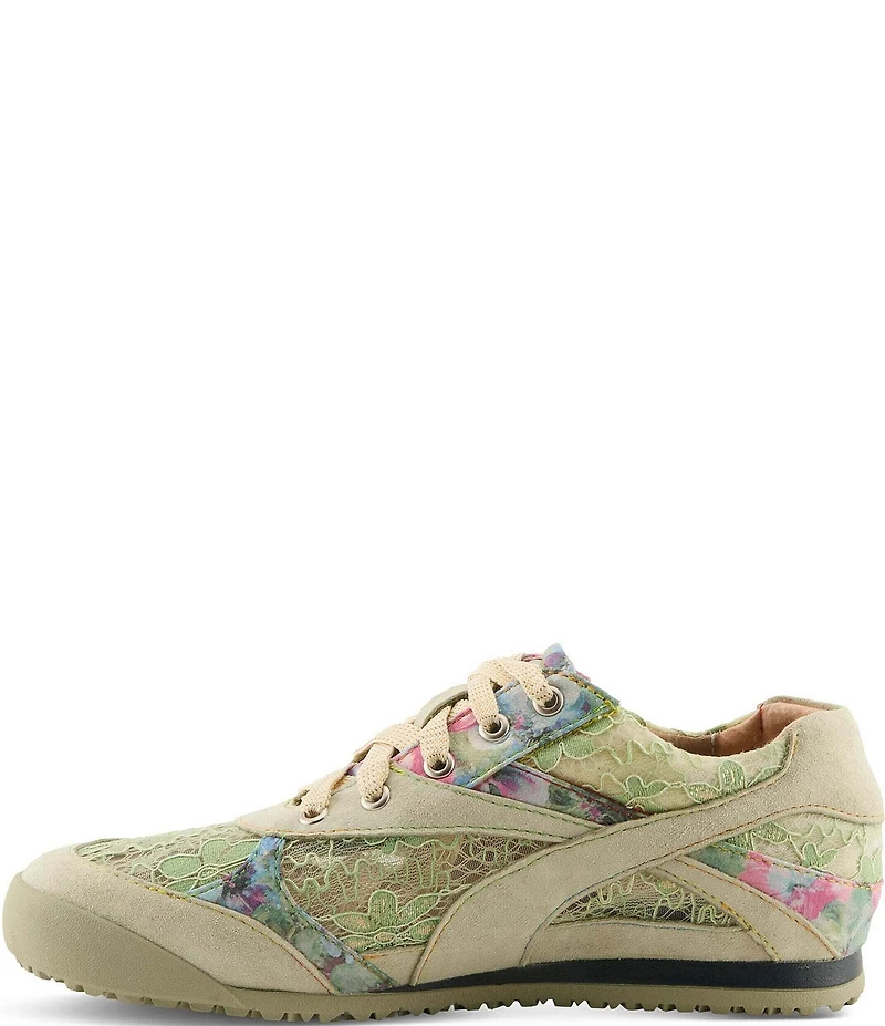 L'ATISTE Wavehello Embroidered Floral Print Mesh and Leather Sneakers