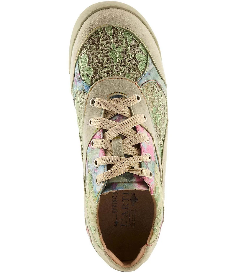 L'ATISTE Wavehello Embroidered Floral Print Mesh and Leather Sneakers