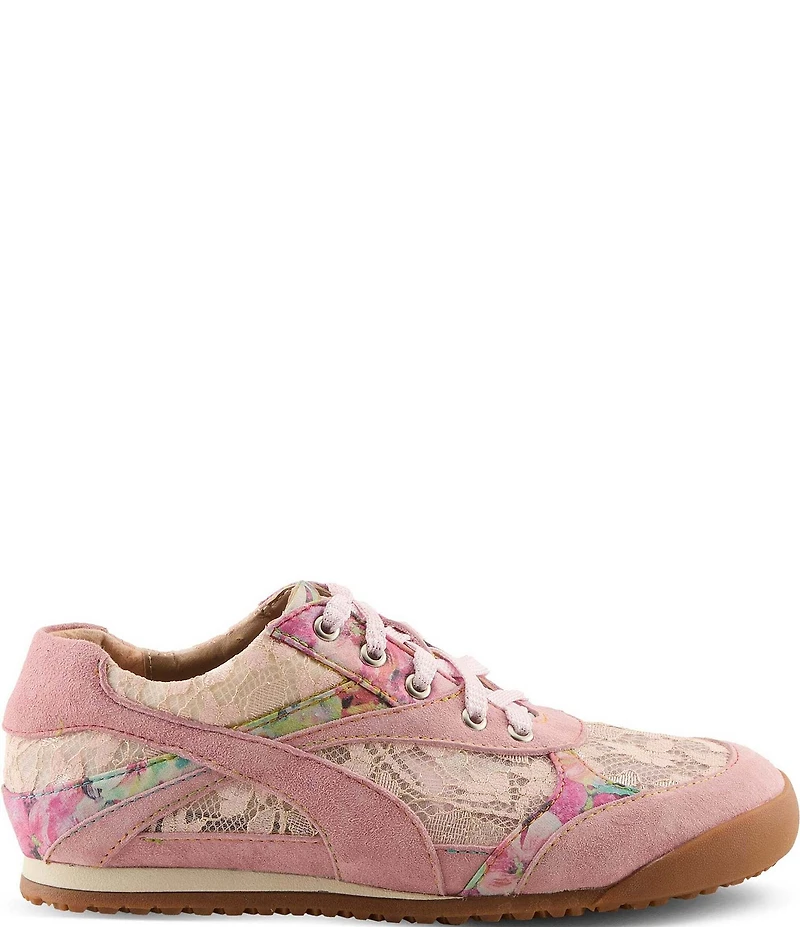 L'ATISTE Wavehello Embroidered Floral Print Mesh and Leather Sneakers