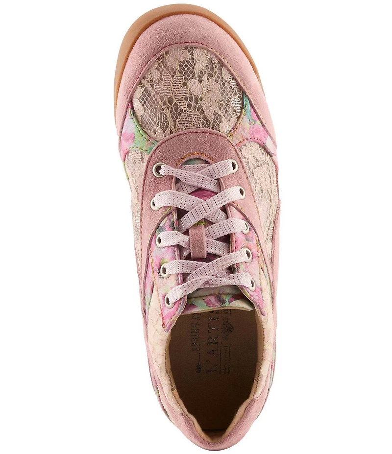 L'ATISTE Wavehello Embroidered Floral Print Mesh and Leather Sneakers