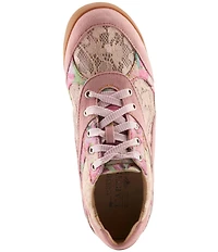 L'ATISTE Wavehello Embroidered Floral Print Mesh and Leather Sneakers
