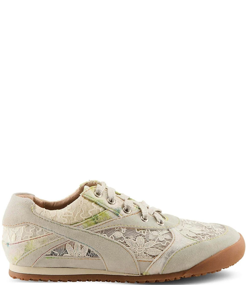 L'ATISTE Wavehello Embroidered Floral Print Mesh and Leather Sneakers