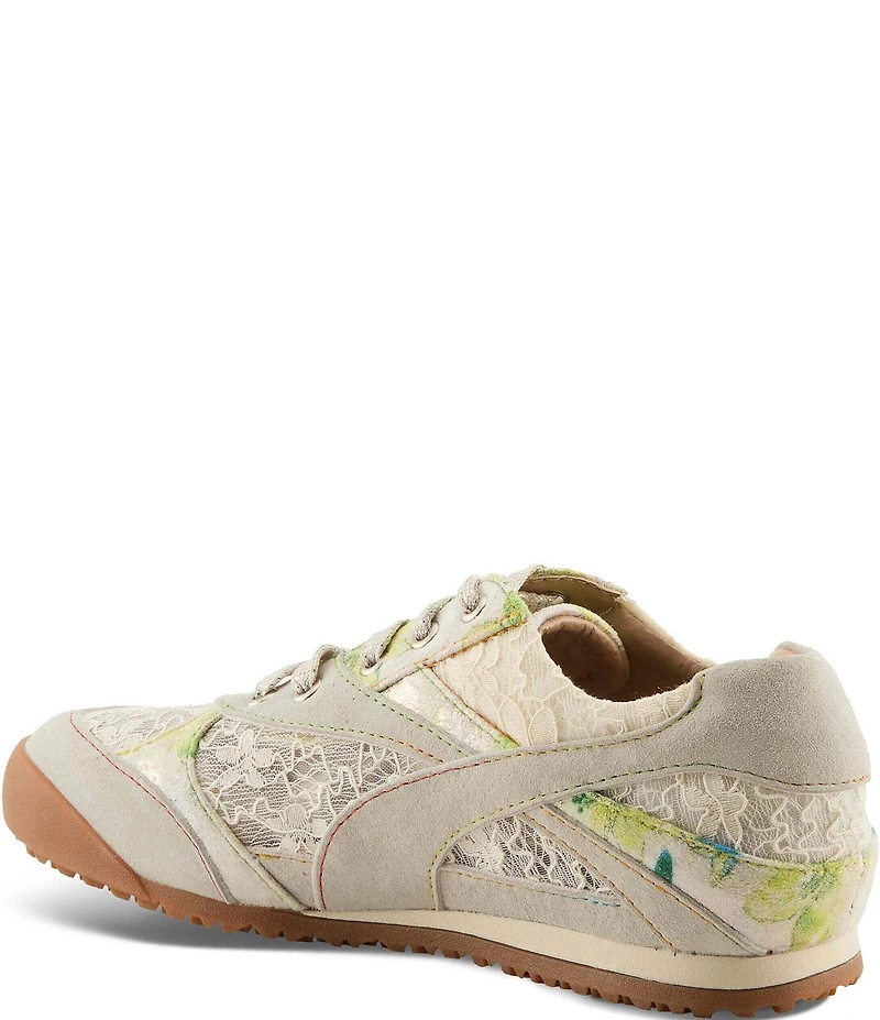 L'ATISTE Wavehello Embroidered Floral Print Mesh and Leather Sneakers
