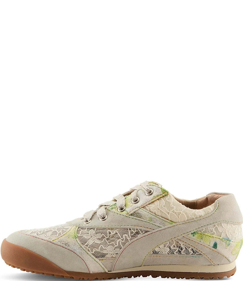 L'ATISTE Wavehello Embroidered Floral Print Mesh and Leather Sneakers