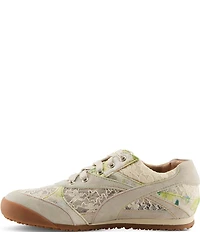 L'ATISTE Wavehello Embroidered Floral Print Mesh and Leather Sneakers