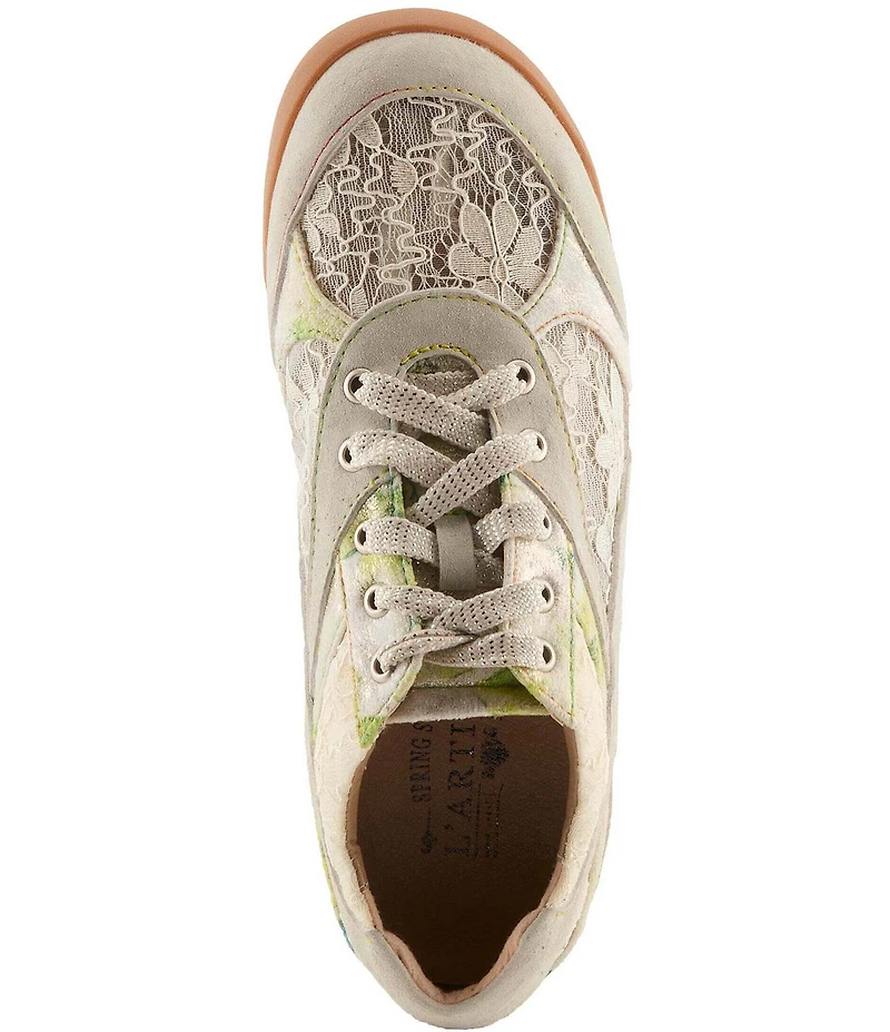 L'ATISTE Wavehello Embroidered Floral Print Mesh and Leather Sneakers