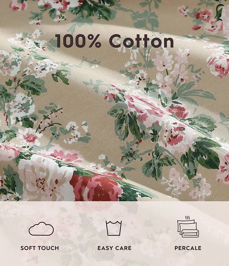 Laura Ashley 200-Thread Count Ashfield Floral Printed Pattern Cotton Percale Sheet Set