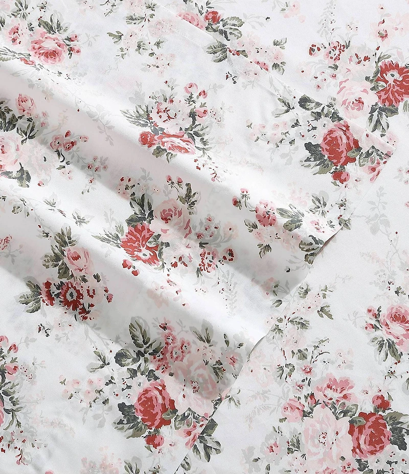 Laura Ashley 200-Thread Count Ashfield Floral Printed Pattern Cotton Percale Sheet Set