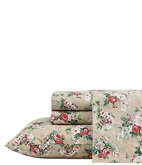 Laura Ashley 200-Thread Count Ashfield Floral Printed Pattern Cotton Percale Sheet Set