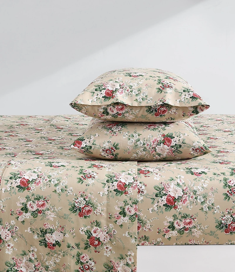 Laura Ashley 200-Thread Count Ashfield Floral Printed Pattern Cotton Percale Sheet Set