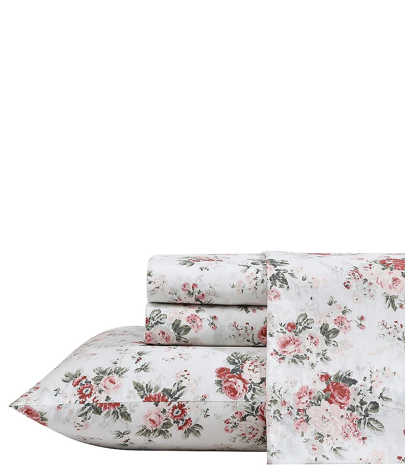 Laura Ashley 200-Thread Count Ashfield Floral Printed Pattern Cotton Percale Sheet Set