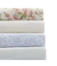 Laura Ashley 200-Thread Count Belle Cottage Floral Cotton Percale 6-Piece Sheet Set