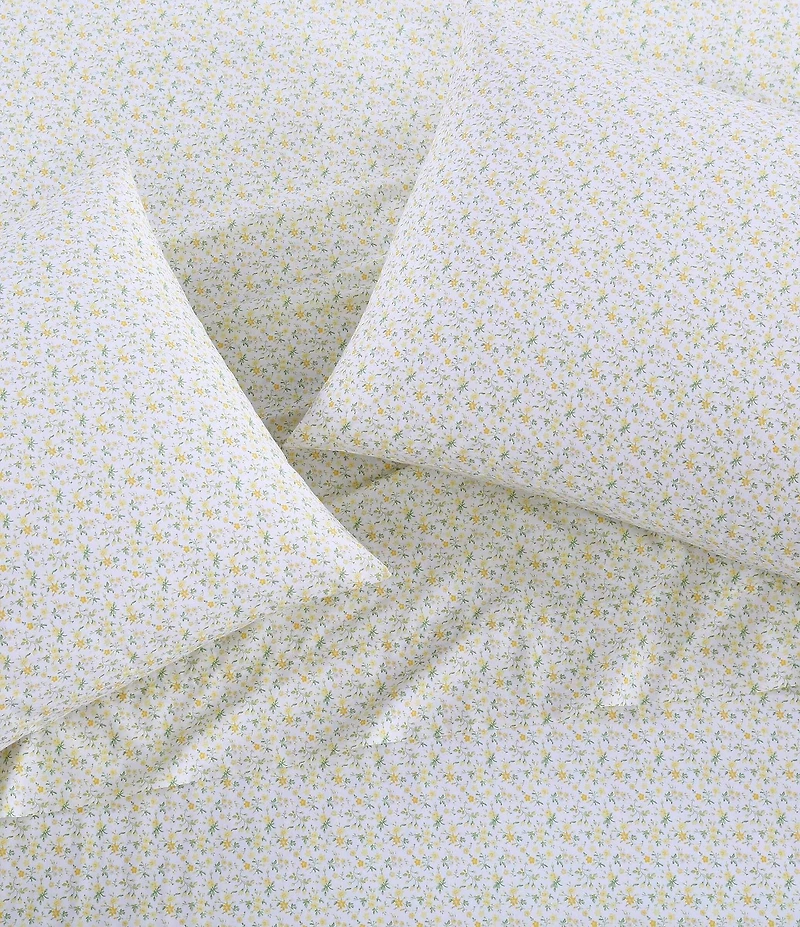 Laura Ashley 200-Thread Count Evie Yellow Cotton Percale Sheet Set