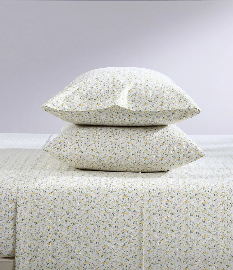 Laura Ashley 200-Thread Count Evie Yellow Cotton Percale Sheet Set