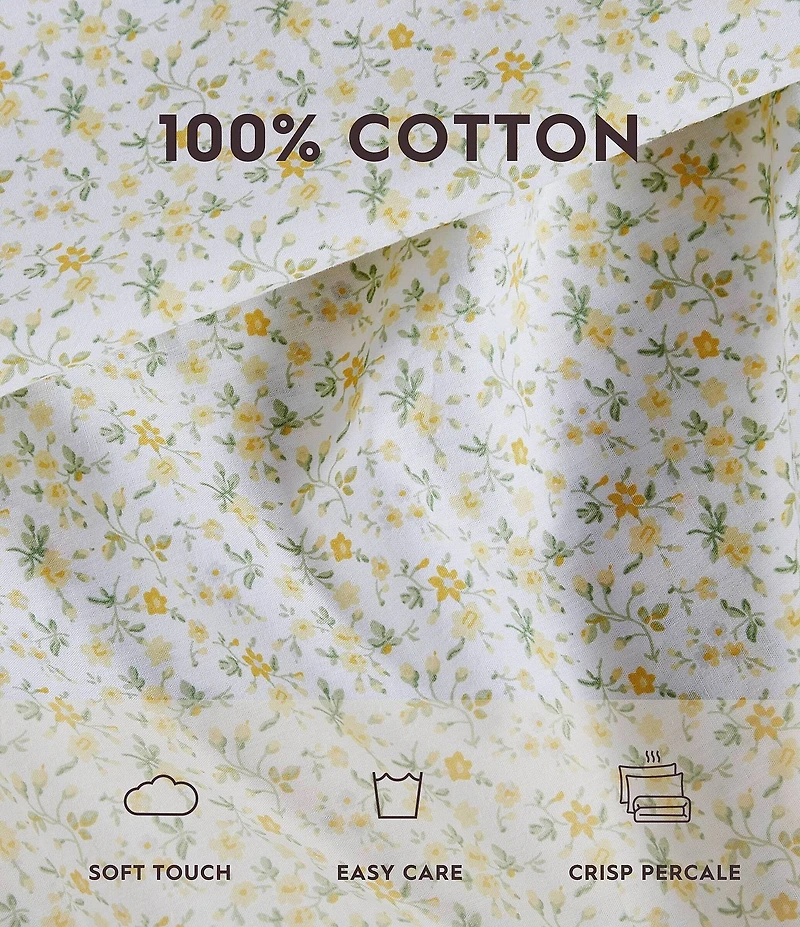 Laura Ashley 200-Thread Count Evie Yellow Cotton Percale Sheet Set